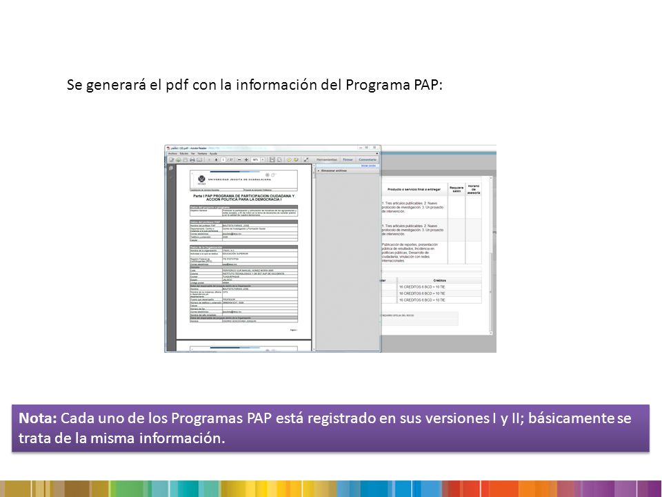 Se generará el pdf con la información del Programa PAP: