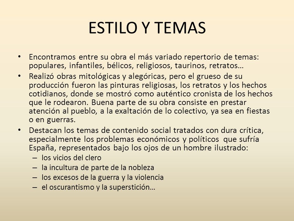 ESTILO Y TEMAS Encontramos entre su obra el más variado repertorio de temas: populares, infantiles, bélicos, religiosos, taurinos, retratos…