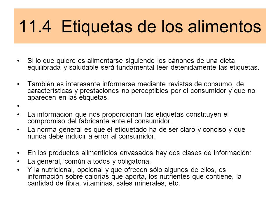 11.4 Etiquetas de los alimentos