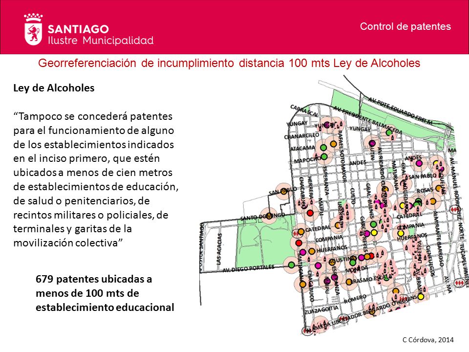 Control de patentes Georreferenciación de incumplimiento distancia 100 mts Ley de Alcoholes. Ley de Alcoholes.