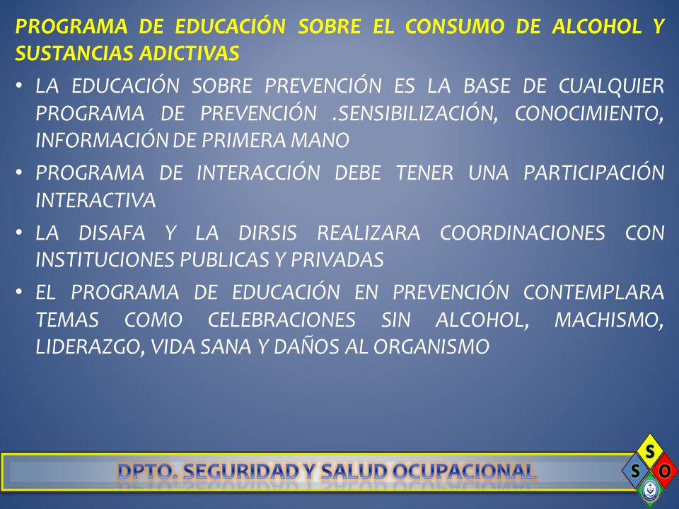PROGRAMA DE EDUCACIÓN SOBRE EL CONSUMO DE ALCOHOL Y SUSTANCIAS ADICTIVAS