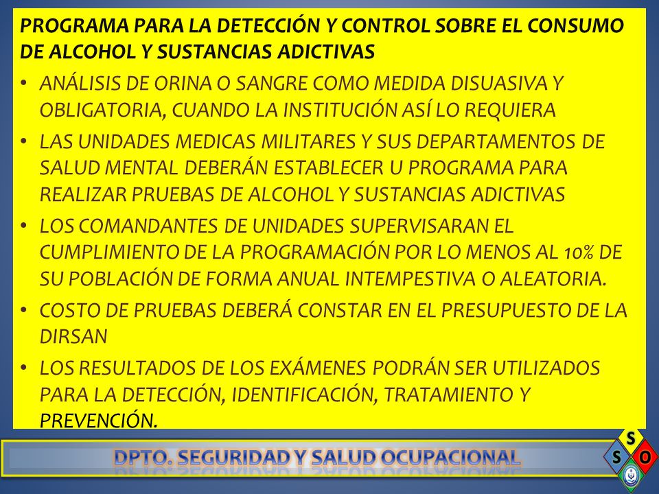 PROGRAMA PARA LA DETECCIÓN Y CONTROL SOBRE EL CONSUMO DE ALCOHOL Y SUSTANCIAS ADICTIVAS