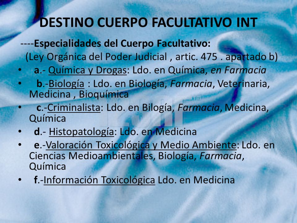 DESTINO CUERPO FACULTATIVO INT
