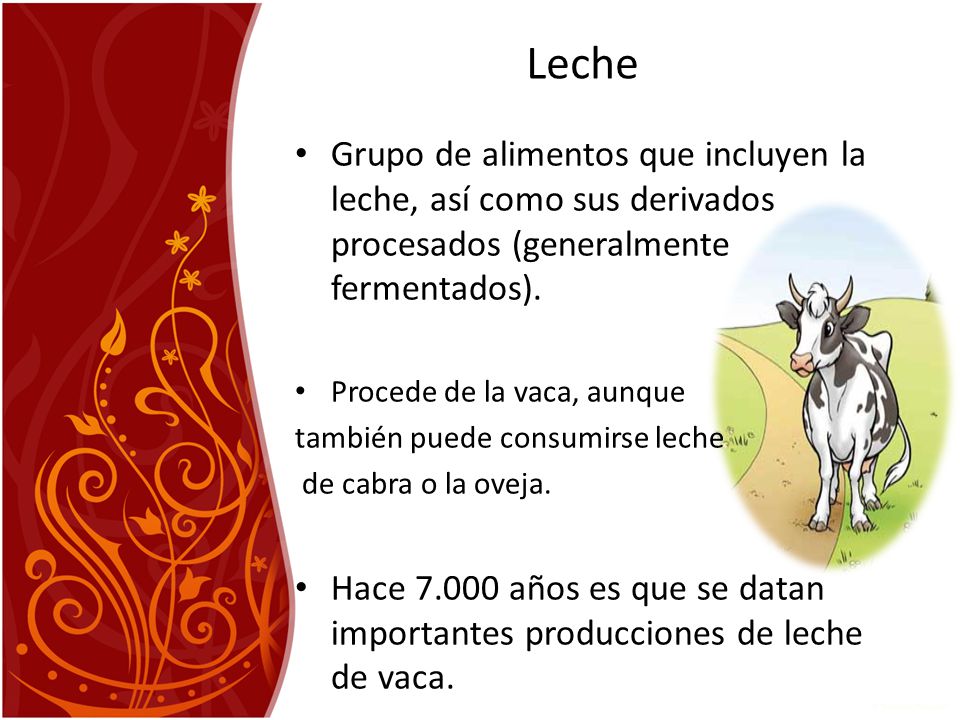 Leche Grupo de alimentos que incluyen la leche, así como sus derivados procesados (generalmente fermentados).
