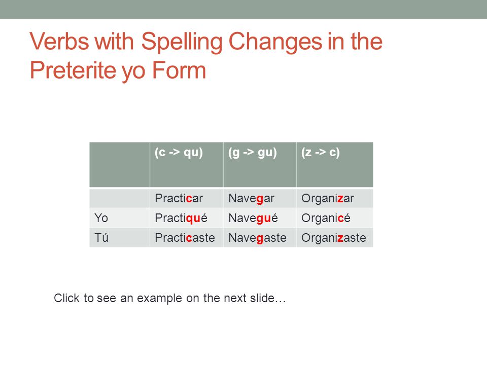 Verbs with Spelling Changes in the Preterite yo Form