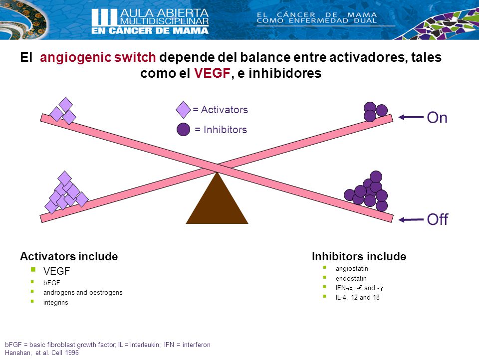 El angiogenic switch depende del balance entre activadores, tales como el VEGF, e inhibidores