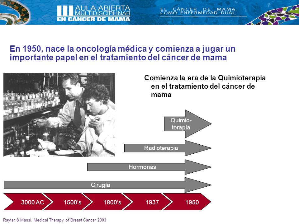 En 1950, nace la oncología médica y comienza a jugar un importante papel en el tratamiento del cáncer de mama