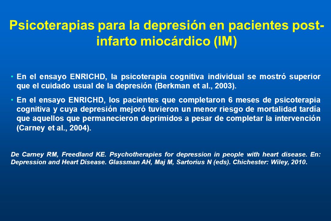 Psicoterapias para la depresión en pacientes post- infarto miocárdico (IM)