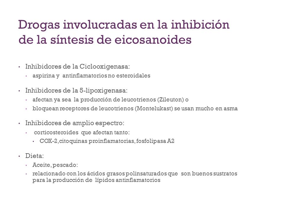Drogas involucradas en la inhibición de la síntesis de eicosanoides