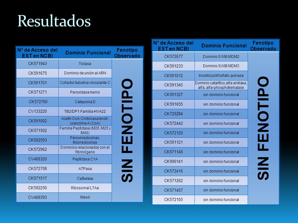 Nº de Acceso del EST en NCBI Nº de Acceso del EST en NCBI