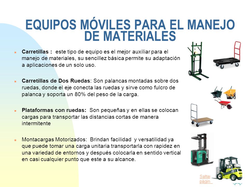 EQUIPOS MÓVILES PARA EL MANEJO DE MATERIALES