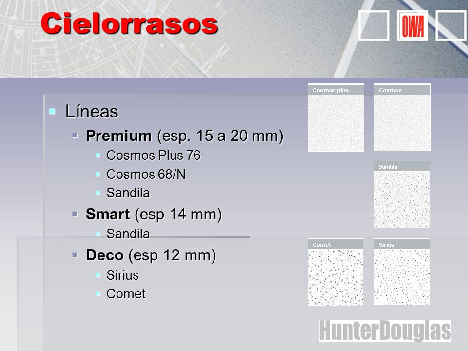 Cielorrasos Líneas Premium (esp. 15 a 20 mm) Smart (esp 14 mm)