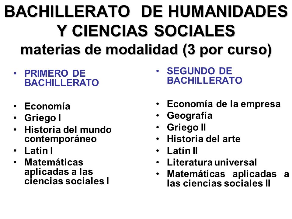 BACHILLERATO DE HUMANIDADES Y CIENCIAS SOCIALES materias de modalidad (3 por curso)