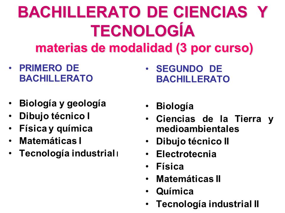 BACHILLERATO DE CIENCIAS Y TECNOLOGÍA materias de modalidad (3 por curso)