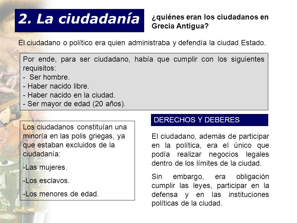 2. La ciudadanía ¿quiénes eran los ciudadanos en Grecia Antigua