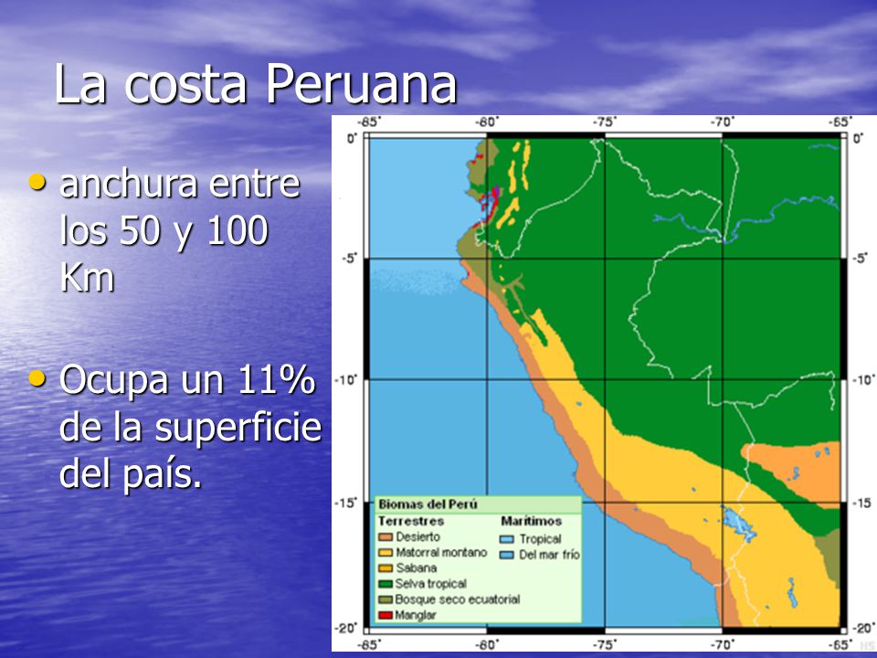 La costa Peruana anchura entre los 50 y 100 Km