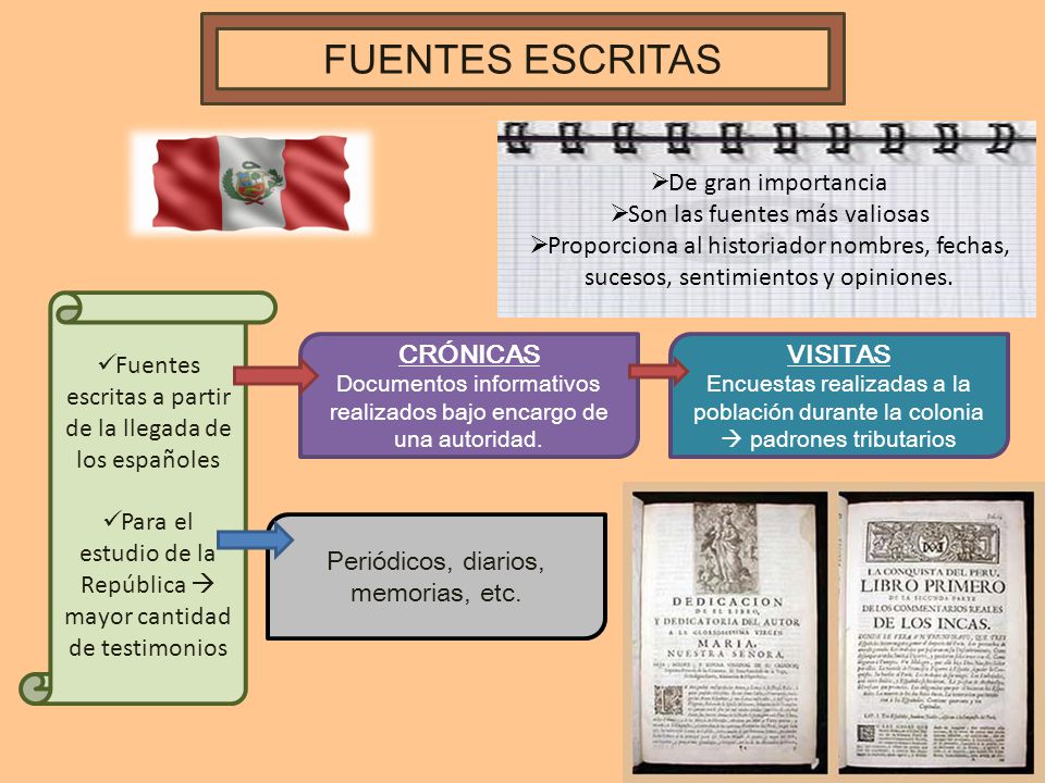 FUENTES ESCRITAS De gran importancia Son las fuentes más valiosas