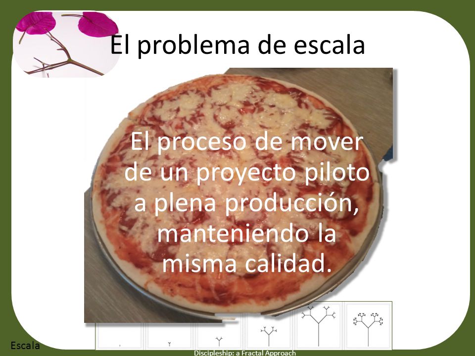 El problema de escala El proceso de mover de un proyecto piloto a plena producción, manteniendo la misma calidad.