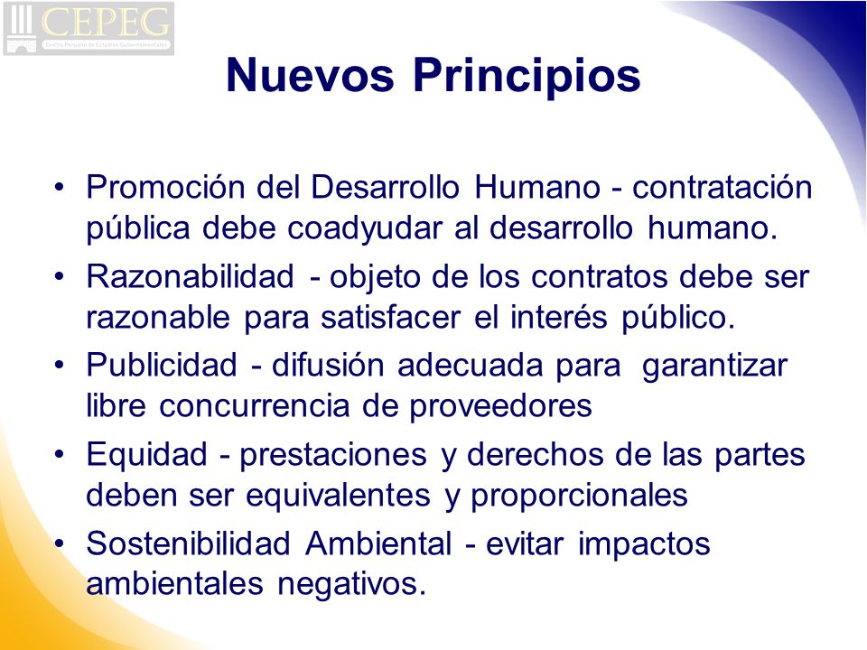 Nuevos Principios Promoción del Desarrollo Humano - contratación pública debe coadyudar al desarrollo humano.