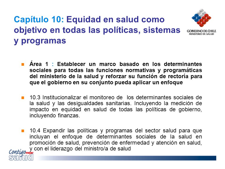 Capítulo 10: Equidad en salud como objetivo en todas las políticas, sistemas y programas