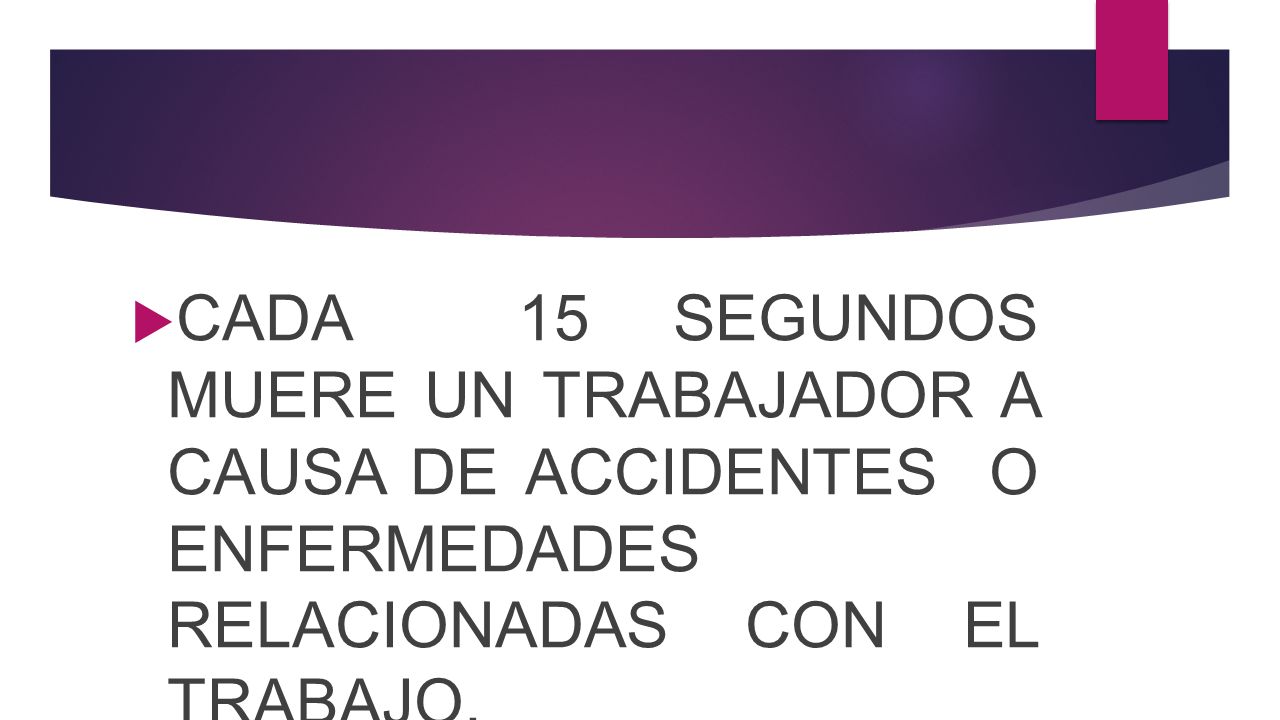 CADA 15 SEGUNDOS MUERE UN TRABAJADOR A CAUSA DE ACCIDENTES O ENFERMEDADES RELACIONADAS CON EL TRABAJO.