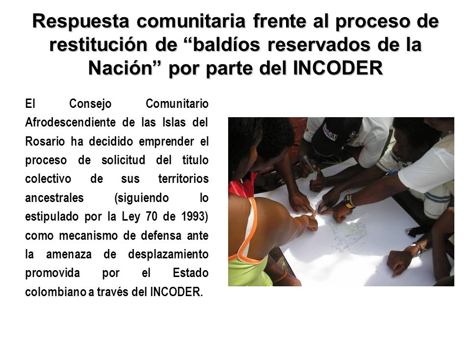 Respuesta comunitaria frente al proceso de restitución de baldíos reservados de la Nación por parte del INCODER