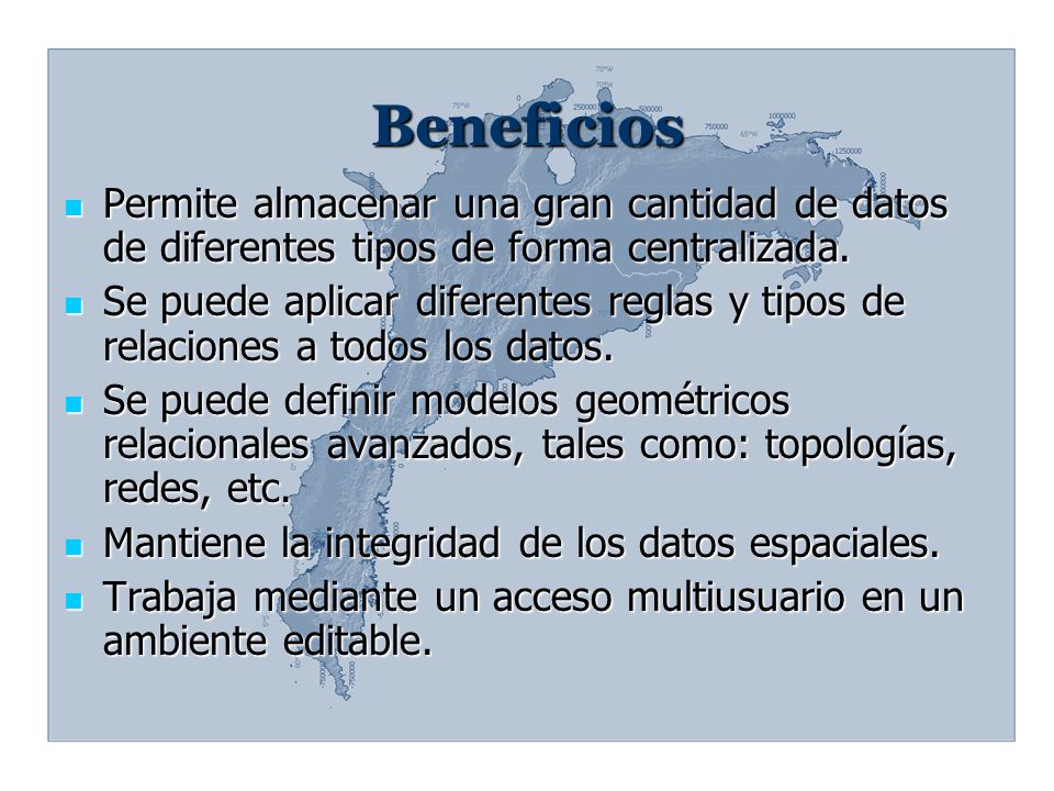Beneficios Permite almacenar una gran cantidad de datos de diferentes tipos de forma centralizada.
