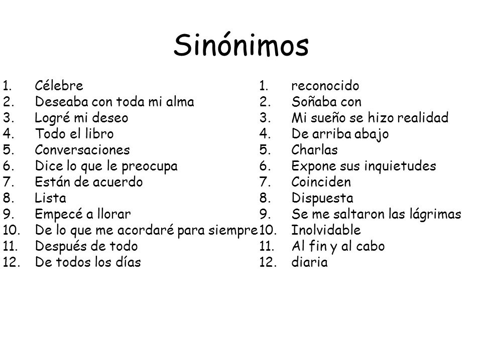 Sinónimos Célebre Deseaba con toda mi alma Logré mi deseo