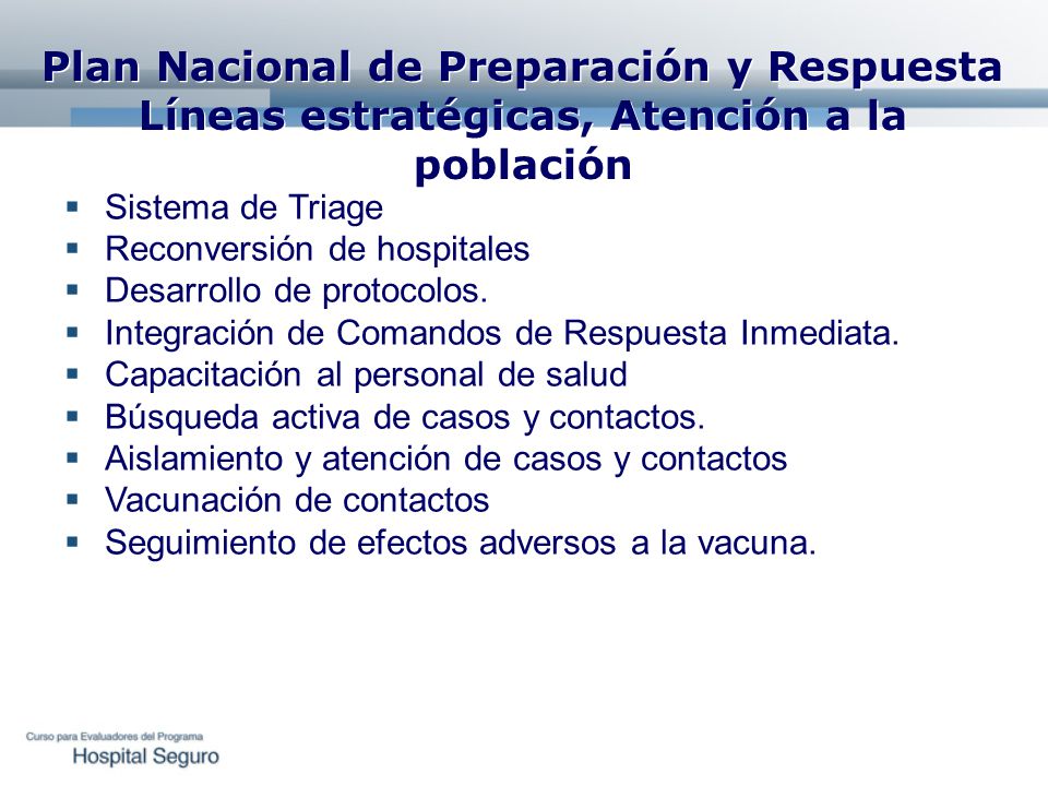 Plan Nacional de Preparación y Respuesta Líneas estratégicas, Atención a la población