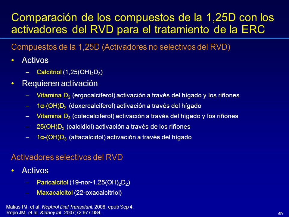 Comparación de los compuestos de la 1,25D con los activadores del RVD para el tratamiento de la ERC