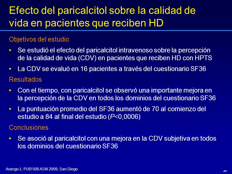 Efecto del paricalcitol sobre la calidad de vida en pacientes que reciben HD
