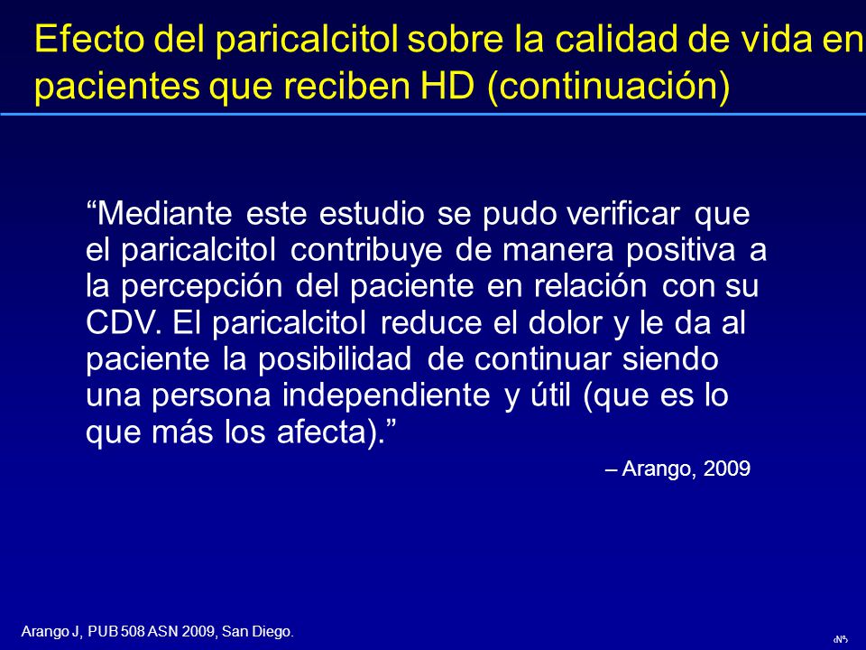 Efecto del paricalcitol sobre la calidad de vida en pacientes que reciben HD (continuación)