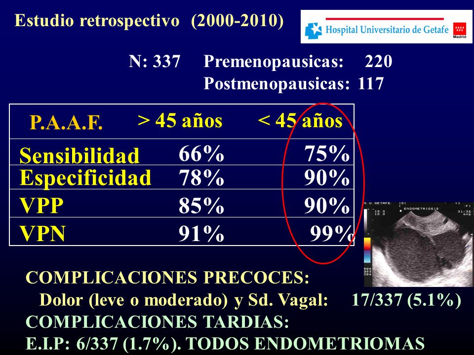 Sensibilidad 66% 75% Especificidad 78% 90% VPP 85% VPN 91% 99%