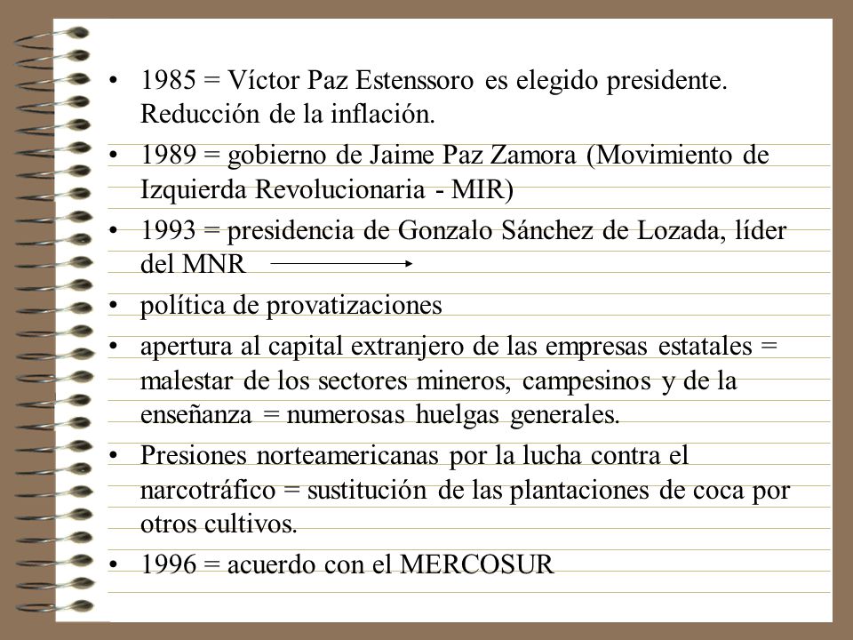 1985 = Víctor Paz Estenssoro es elegido presidente