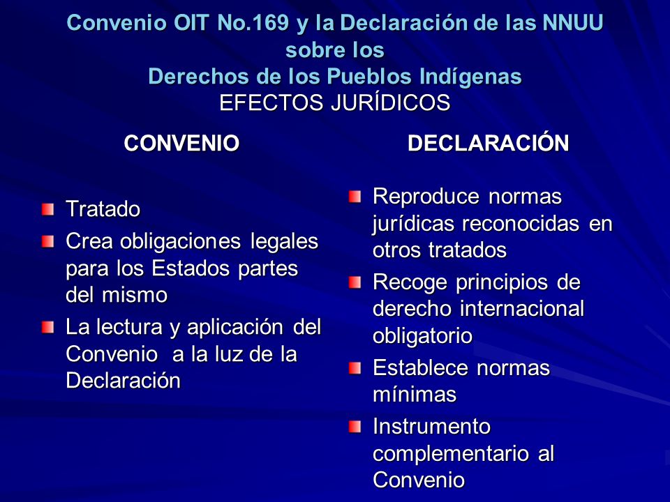 Convenio OIT No.169 y la Declaración de las NNUU sobre los Derechos de los Pueblos Indígenas EFECTOS JURÍDICOS