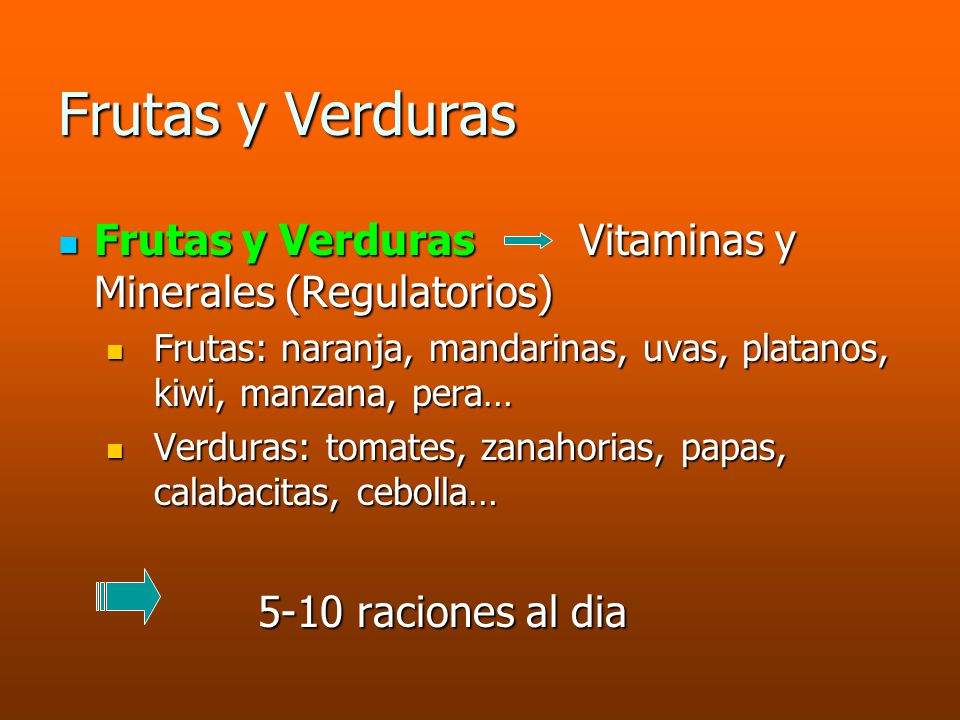 Frutas y Verduras Frutas y Verduras Vitaminas y Minerales (Regulatorios)