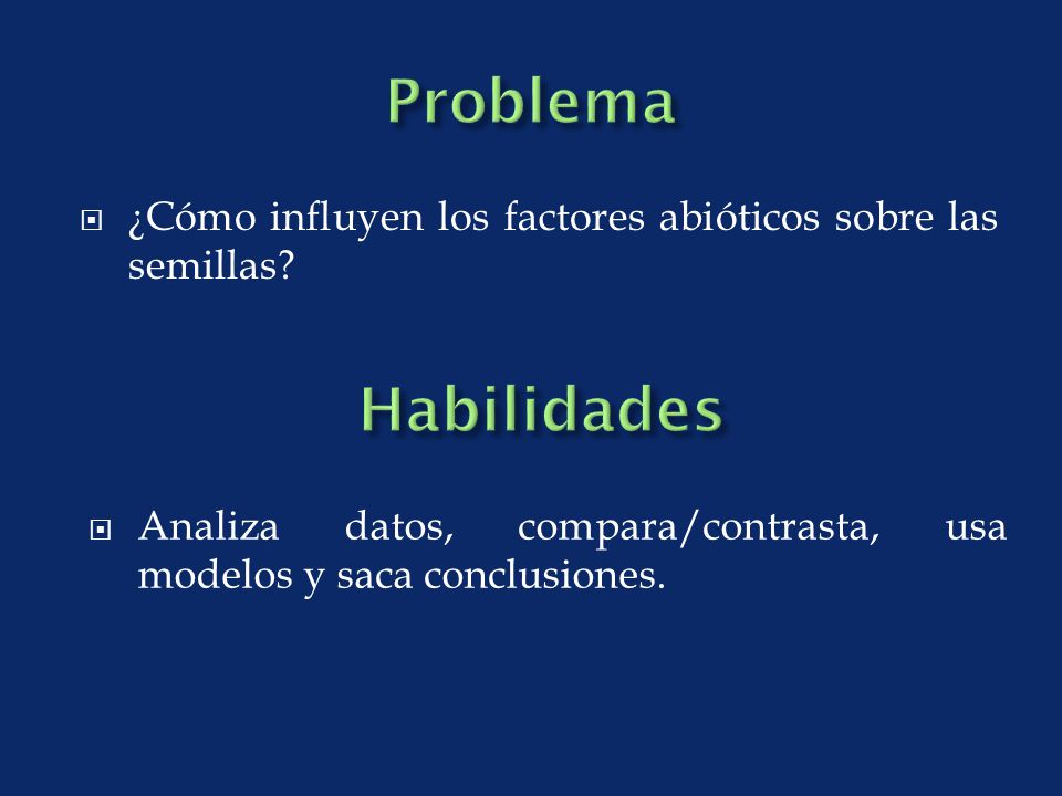 Problema ¿Cómo influyen los factores abióticos sobre las semillas.