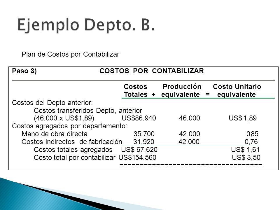 Ejemplo Depto. B. Plan de Costos por Contabilizar Paso 3)