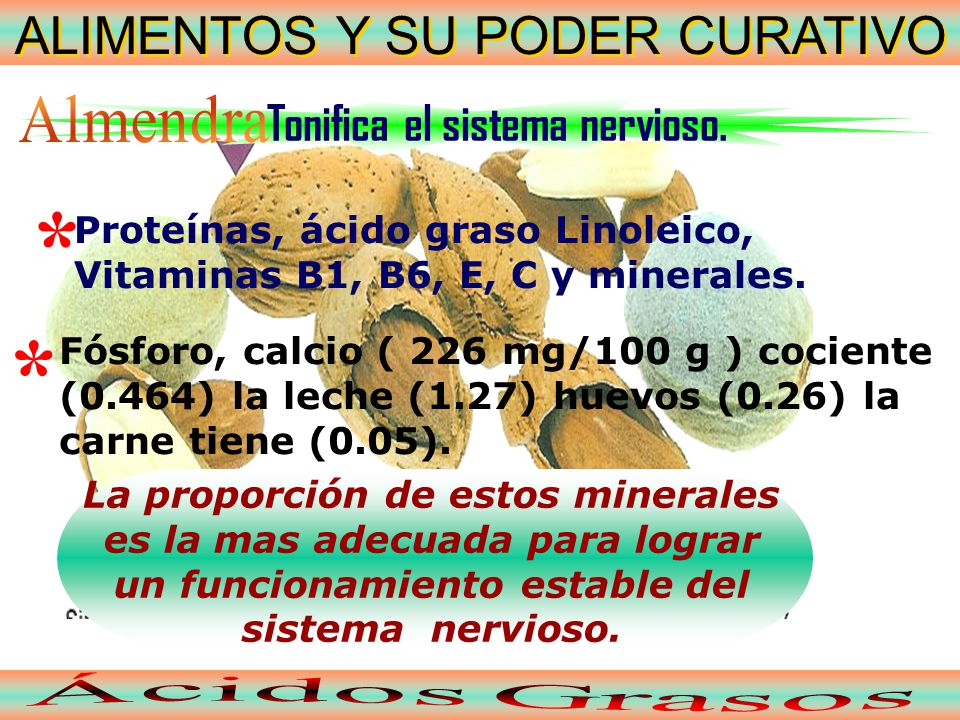 * * ALIMENTOS Y SU PODER CURATIVO Tonifica el sistema nervioso.