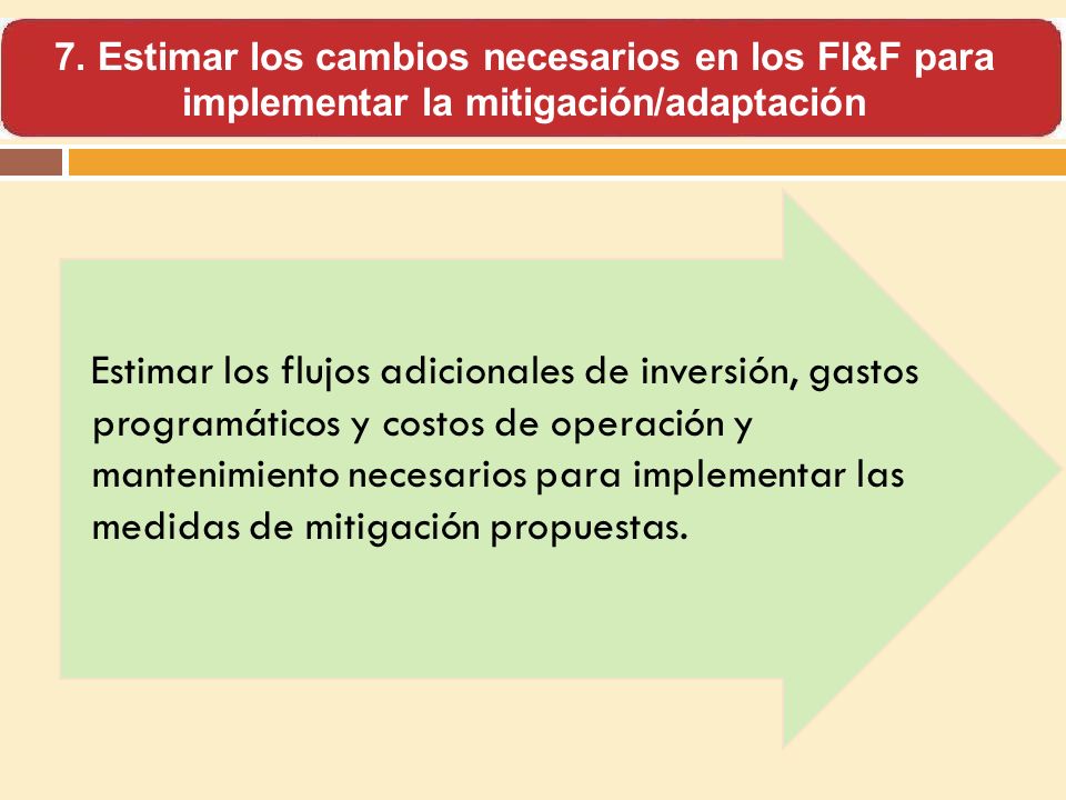 7. Estimar los cambios necesarios en los FI&F para implementar la mitigación/adaptación