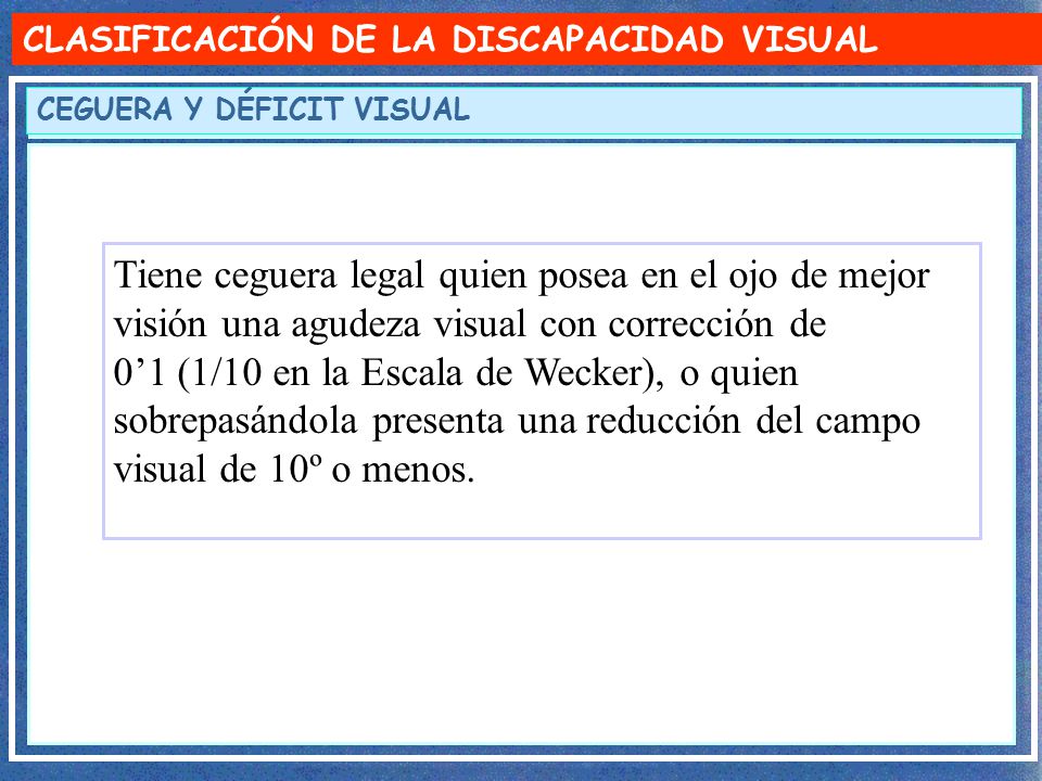 CLASIFICACIÓN DE LA DISCAPACIDAD VISUAL