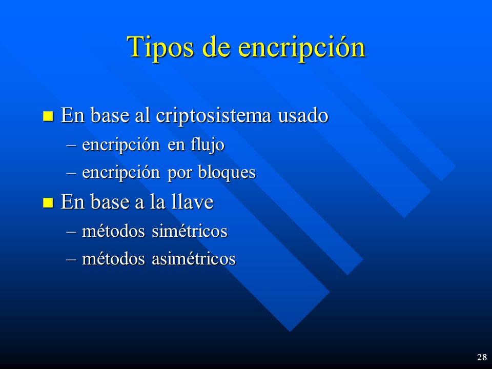 Tipos de encripción En base al criptosistema usado En base a la llave