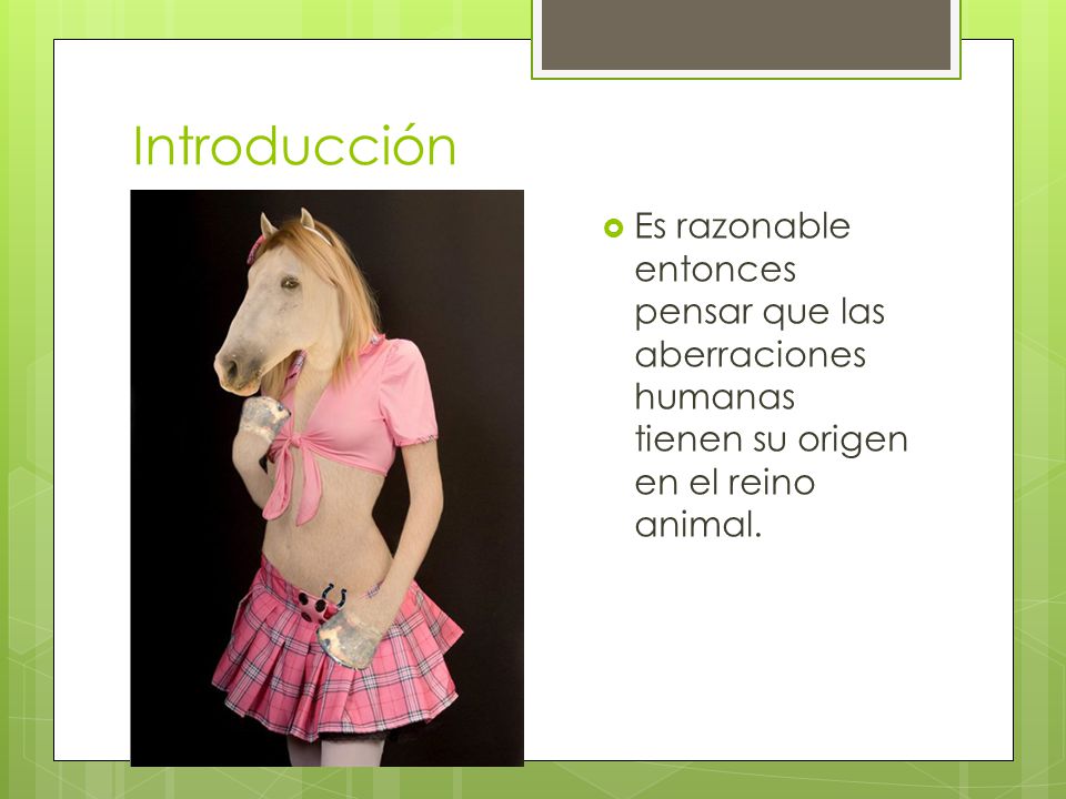 Introducción Es razonable entonces pensar que las aberraciones humanas tienen su origen en el reino animal.