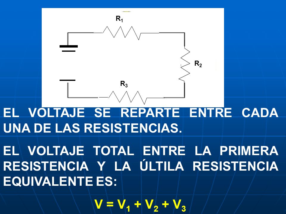 EL VOLTAJE SE REPARTE ENTRE CADA UNA DE LAS RESISTENCIAS.