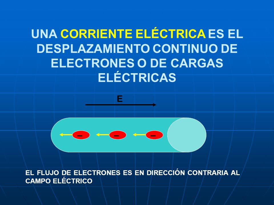 UNA CORRIENTE ELÉCTRICA ES EL DESPLAZAMIENTO CONTINUO DE ELECTRONES O DE CARGAS ELÉCTRICAS