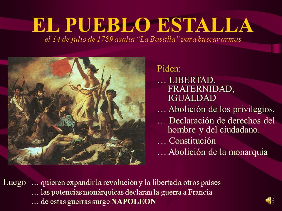 EL PUEBLO ESTALLA el 14 de julio de 1789 asalta La Bastilla para buscar armas