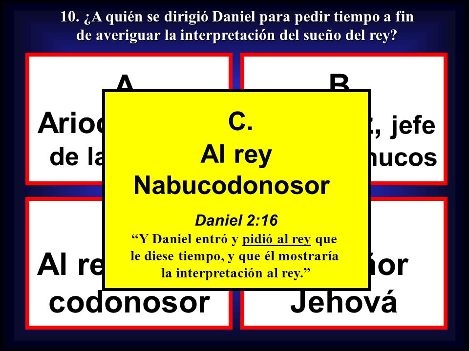 A. B. Aspenaz, jefe C. C. Al rey Nabu- codonosor D. Al Señor Jehová