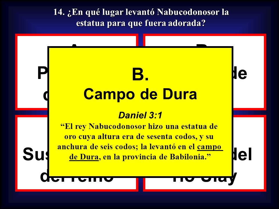 A. B. C. D. Provincia de Elam Campo de Dura B. Susa, capital del reino