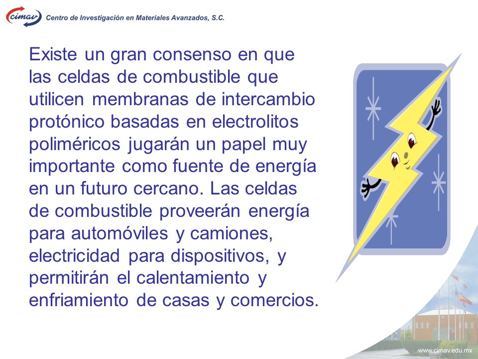 Existe un gran consenso en que las celdas de combustible que utilicen membranas de intercambio protónico basadas en electrolitos poliméricos jugarán un papel muy importante como fuente de energía en un futuro cercano.