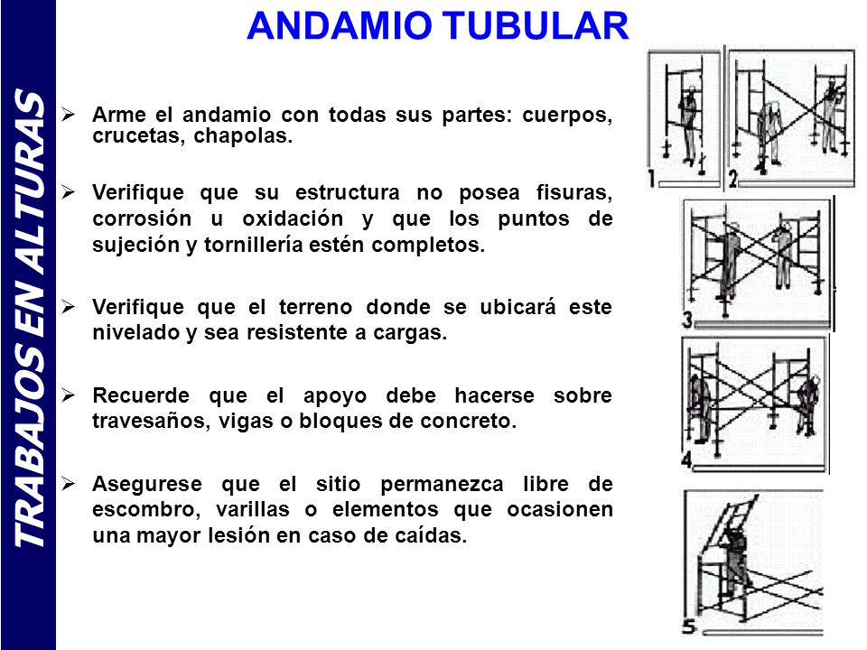 ANDAMIO TUBULAR Arme el andamio con todas sus partes: cuerpos, crucetas, chapolas.